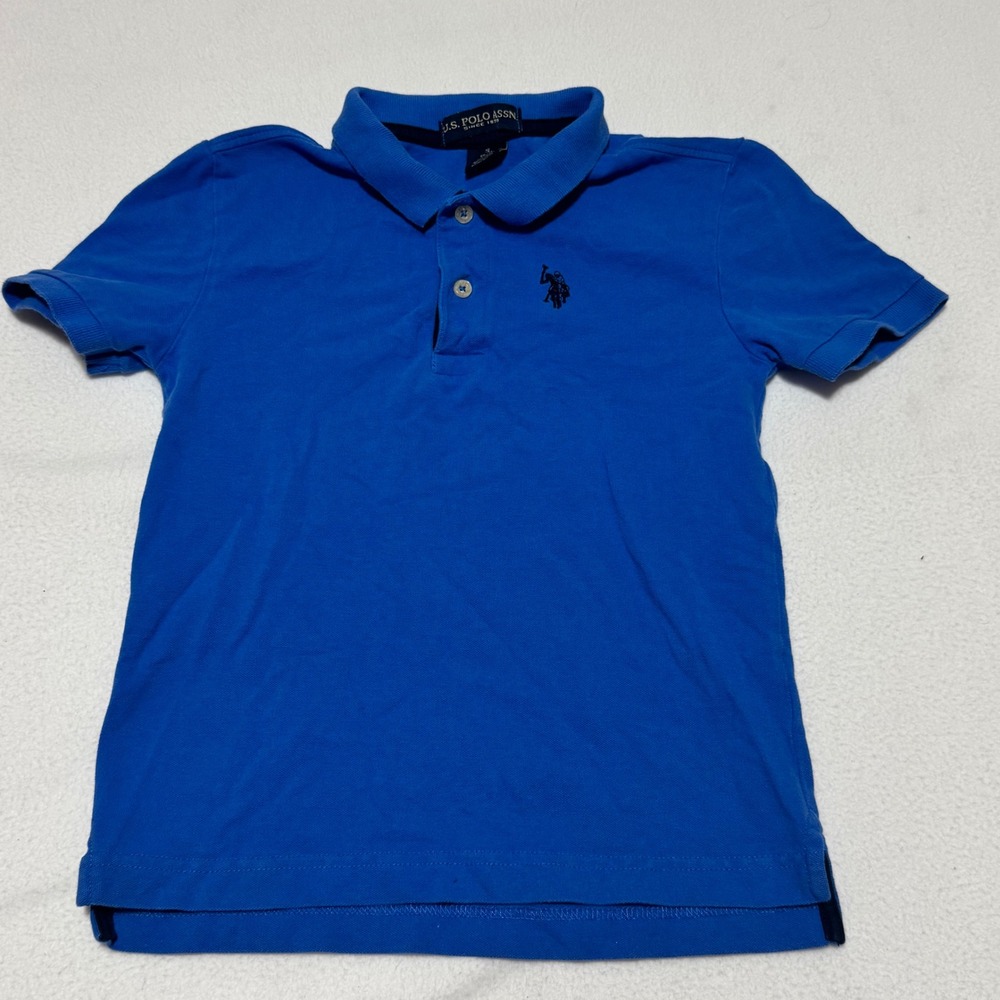 U.S. Polo Assn Boys Polo Shirt Size S 6-7 Blue Short Sleeve Pique Cotton Blend